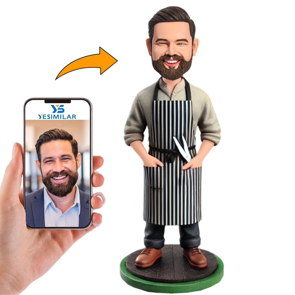 Male Barber Holding Scissors Custom Bobbleheads