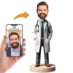 White Lab Coat Doctor with Stethoscope Custom Bobbleheads