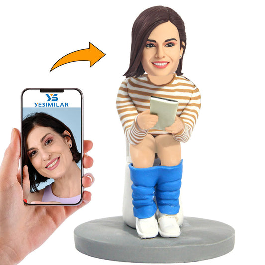 Woman Squatting on Toilet Custom Bobbleheads