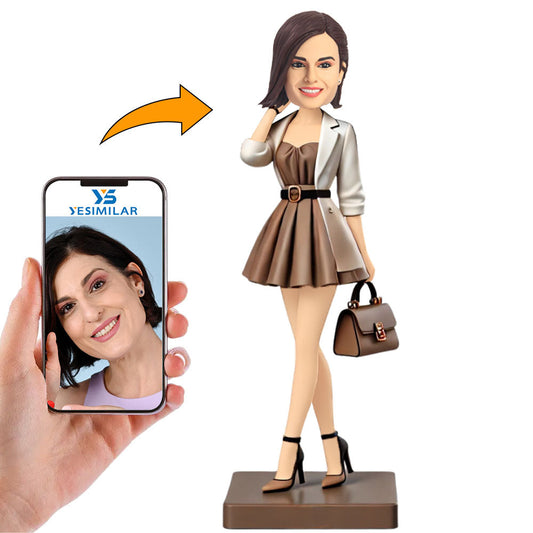 Fashionable Woman Holding Bag Custom Bobbleheads