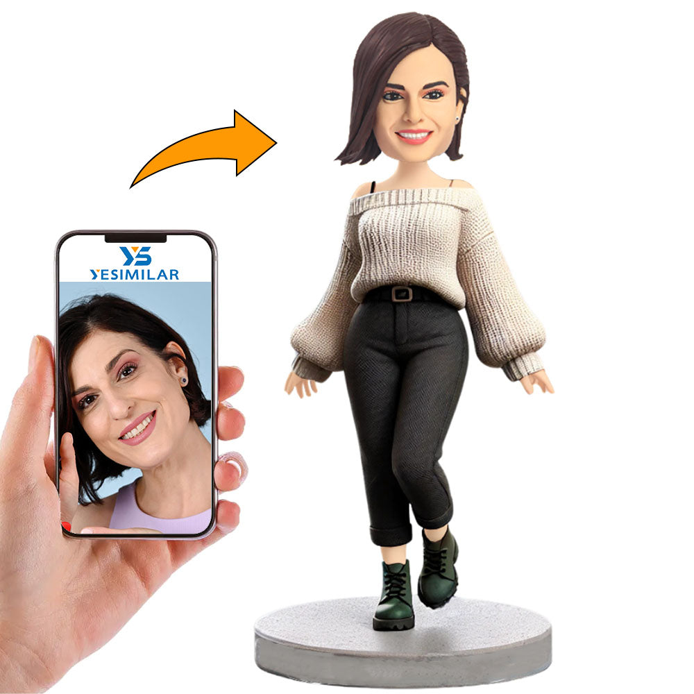 Fashion Girl in Sweater Custom Bobbleheads