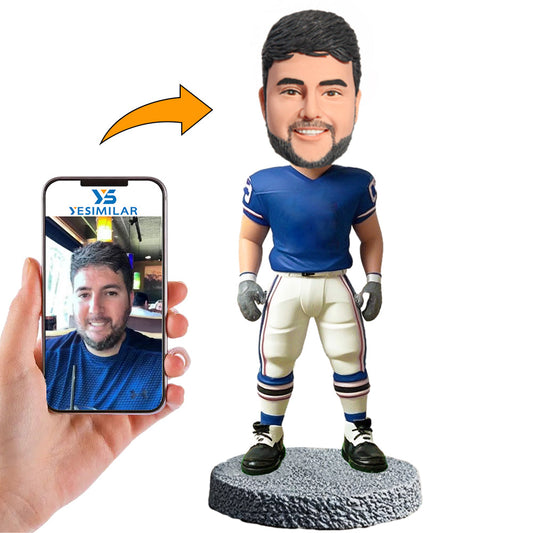 Handmade Blue Shirt Football Player Custom Bobbleheads