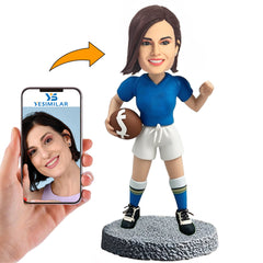 Handmade White Pants Female Football Player Custom Bobbleheads