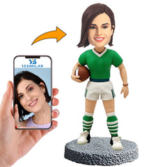 Handmade Green Socks Female Football Player Custom Bobbleheads