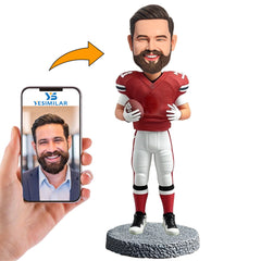 Handmade Red Shirt Male Football Player Custom Bobbleheads