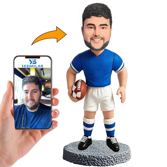 Handmade Blue Shirt Cool Male Football Player Custom Bobbleheads