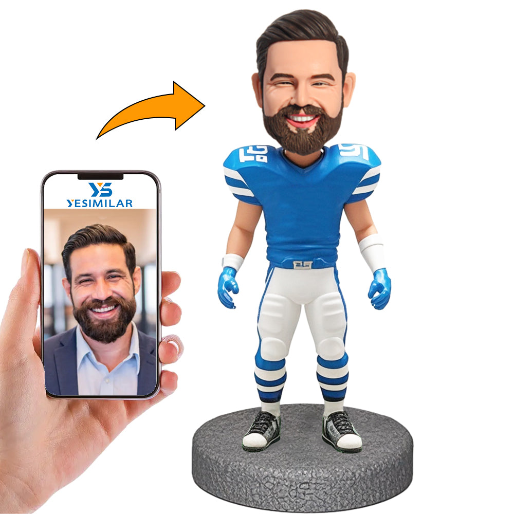 Handmade Happy Football Player Wearing Uniform Custom Bobbleheads