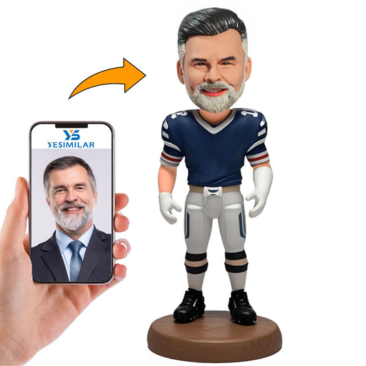 Handmade Old Man Football Player Wearing Uniform Custom Bobbleheads