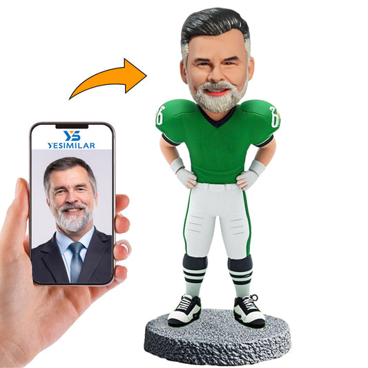 Handmade Green Suit Happy Football Player Custom Bobbleheads