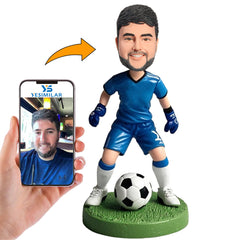 Handmade Blue Suit Male Soccer Player Custom Bobbleheads