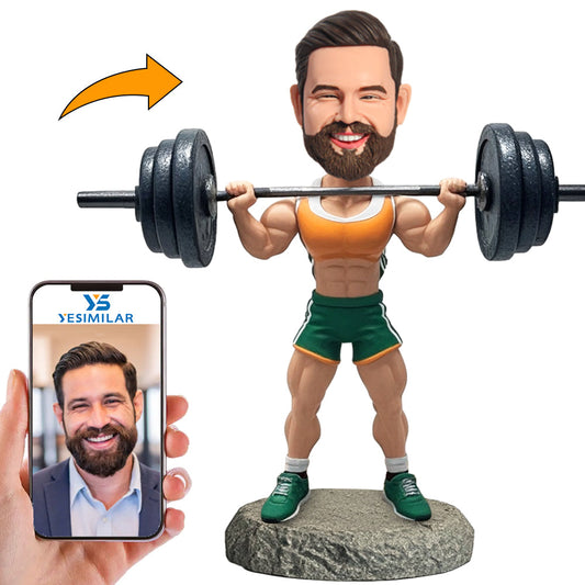 Handmade Man Lifting Weights Fitness Custom Bobbleheads