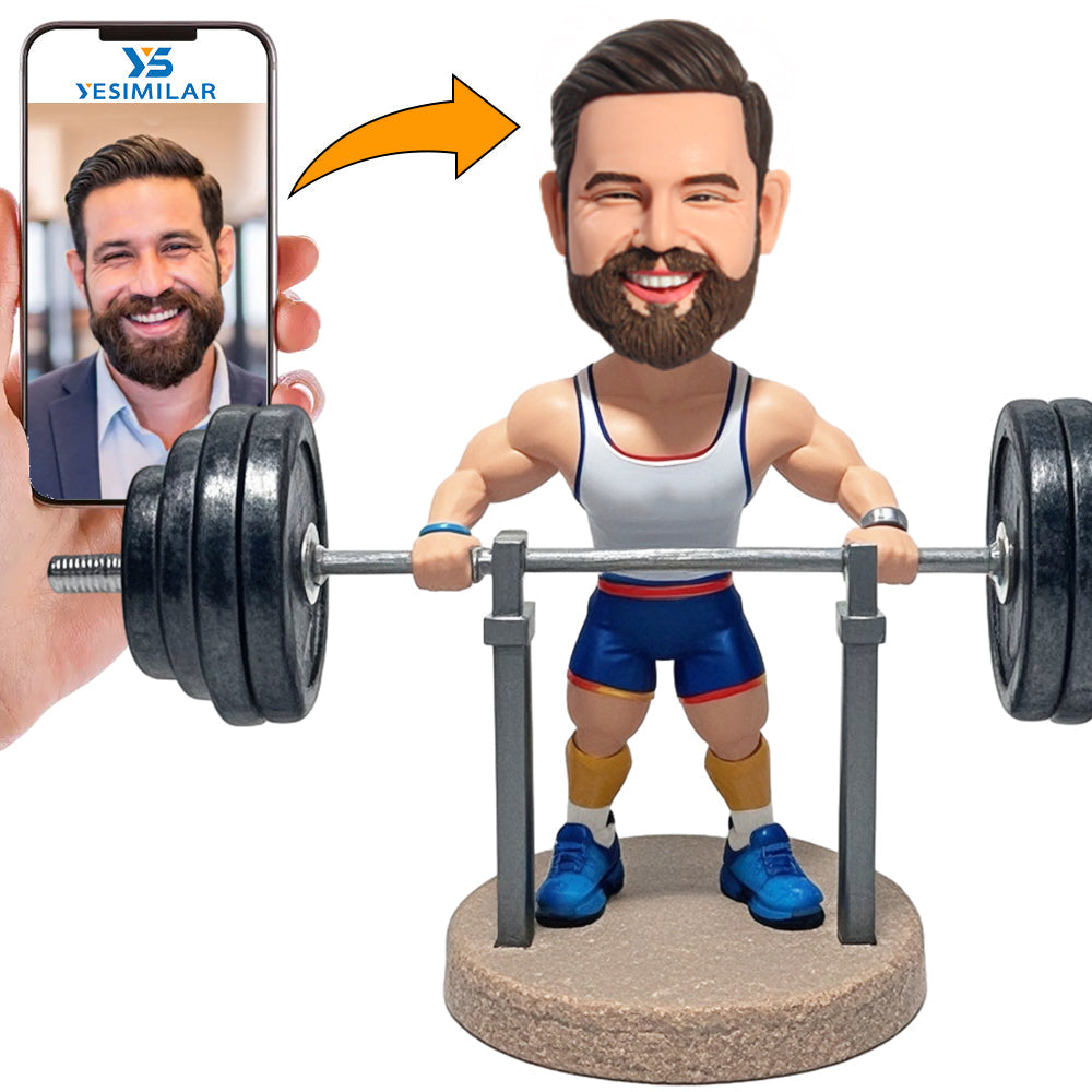 Handmade Weightlifting Man Holding Barbell Custom Bobbleheads