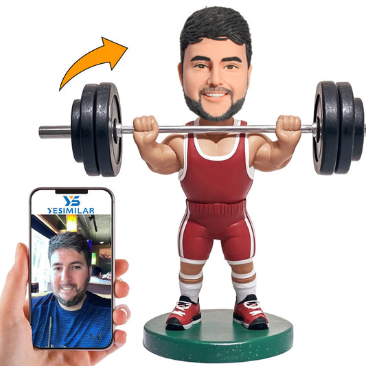 Handmade Red Suit Weightlifting Man Custom Bobbleheads