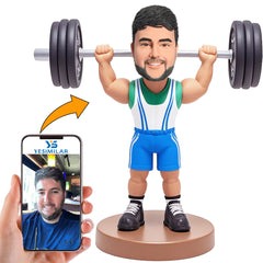 Handmade Man Lifting 6-pack Barbell Custom Bobbleheads