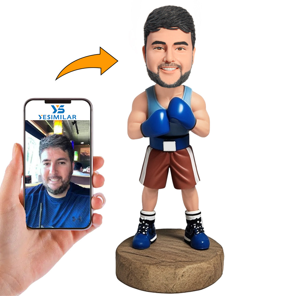 Handmade Man in Vest Practicing Boxing Custom Bobbleheads