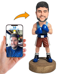 Handmade Man in Vest Practicing Boxing Custom Bobbleheads