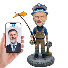 Handmade Fishing Man in Outdoor Clothing Custom Bobbleheads