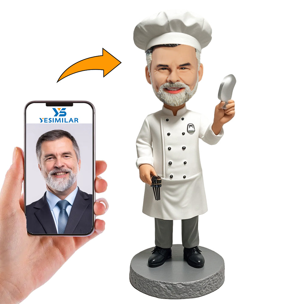 Handmade Chef Holding Kitchen Utensils Custom Bobbleheads