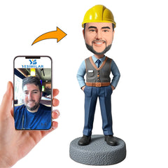 Handcraft Engineer Wearing Yellow Hard Hat Custom Bobbleheads