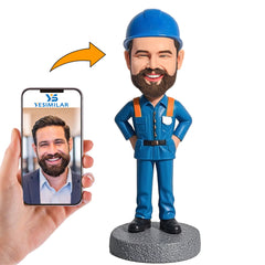 Handcraft Engineer Wearing Blue Hard Hat Custom Bobbleheads