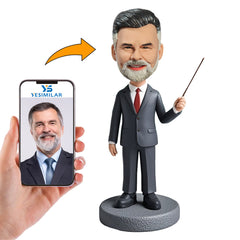 Handcraft Male Teacher in Grey Suit Custom Bobbleheads