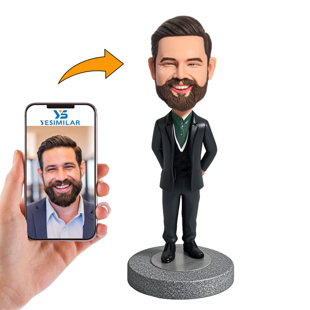 Handcraft Male Teacher in Black Suit Custom Bobbleheads