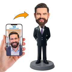 Handcraft Male Lawyer in Black Suit Custom Bobbleheads