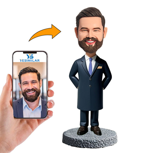 Handcraft Male Lawyer in Dark Blue Suit Custom Bobbleheads