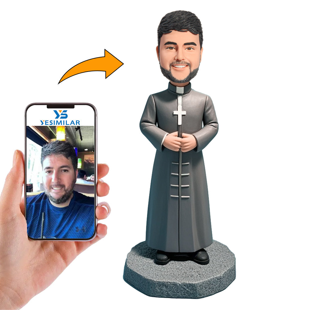 Handcraft Male Priest in Grey Suit Custom Bobbleheads