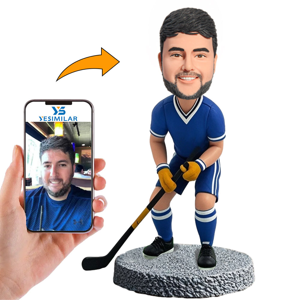 Handcraft Male Blue Suit Hockey Enthusiast Custom Bobbleheads