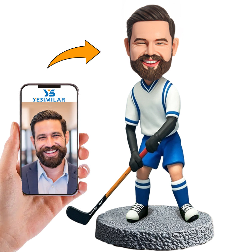 Handcraft Male White Shirt Hockey Player Custom Bobbleheads