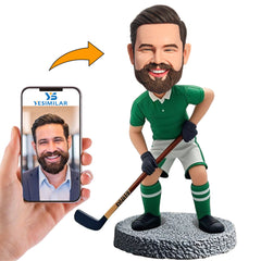 Handcraft Male Green Suit Hockey Player Custom Bobbleheads