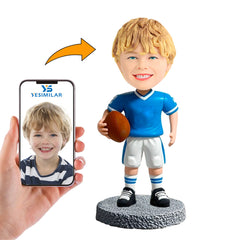 Handcraft Child Football Player in Blue Shirt Custom Bobbleheads