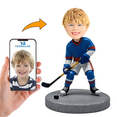 Handcraft Blue Suit Kid Hockey Player Custom Bobbleheads