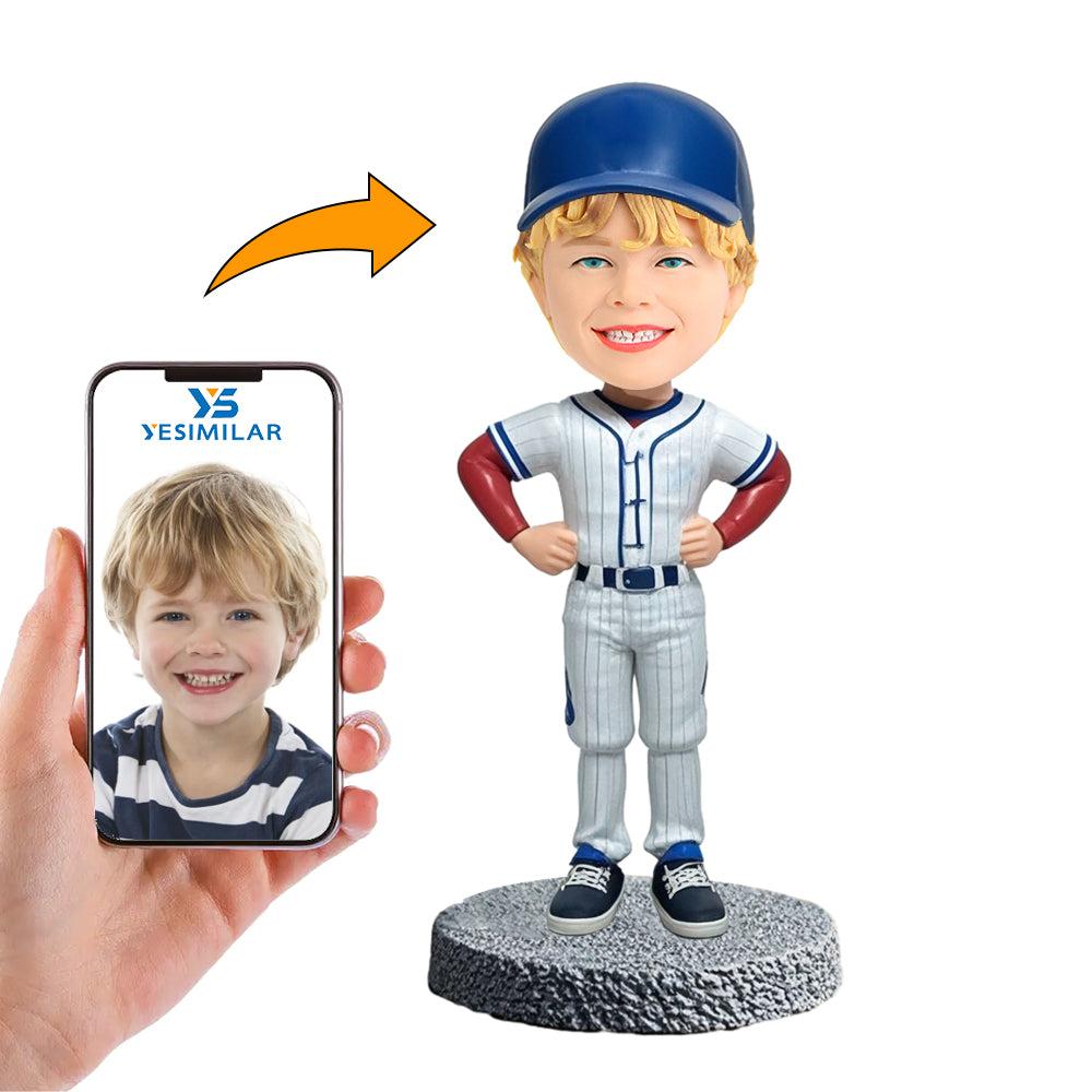 Handcraft Little Kid Baseball Player with Blue Hat Custom Bobbleheads