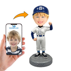 Handcraft Child Baseball Player with Blue Hat Custom Bobbleheads