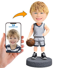 Handcraft Child Basketball Player in Grey Suit Custom Bobbleheads