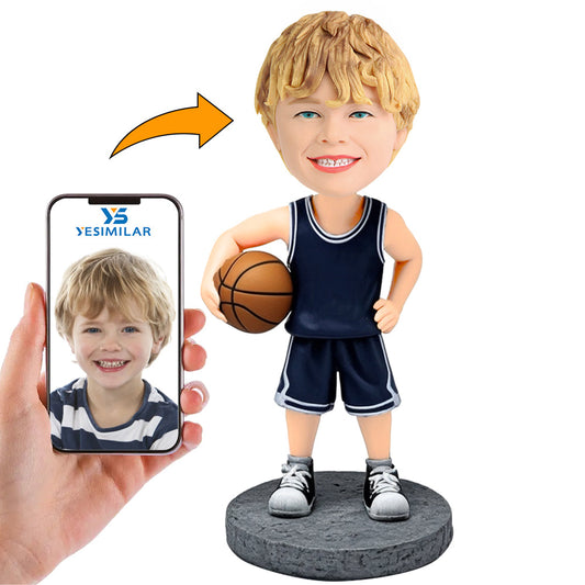 Handcraft Child Basketball Player in Dark Blue Suit Custom Bobbleheads