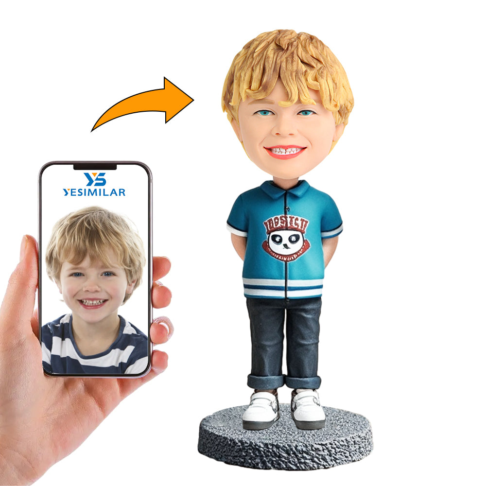 Handcraft Boy in Blue Short-sleeve Shirt Custom Bobbleheads