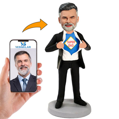 Handcraft Super Dad Black Suit Office Custom Bobbleheads