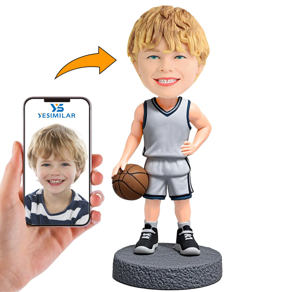 Handcraft Boy in Gray Basketball Uniform Custom Bobbleheads