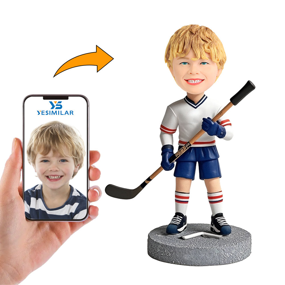 Handcraft Little Boy Holding Hockey Stick Custom Bobbleheads