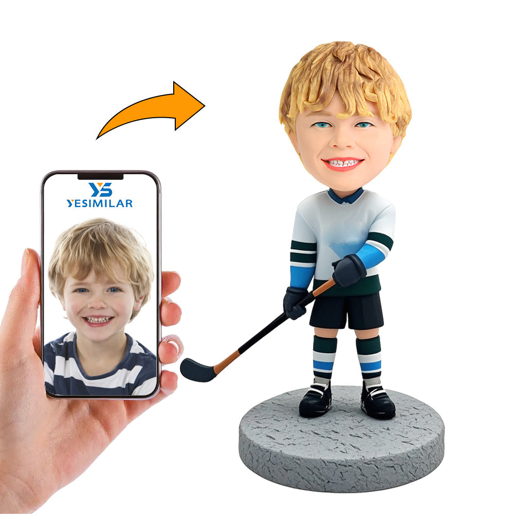 Handcraft Little Boy Hockey Player in Black Shorts Custom Bobbleheads