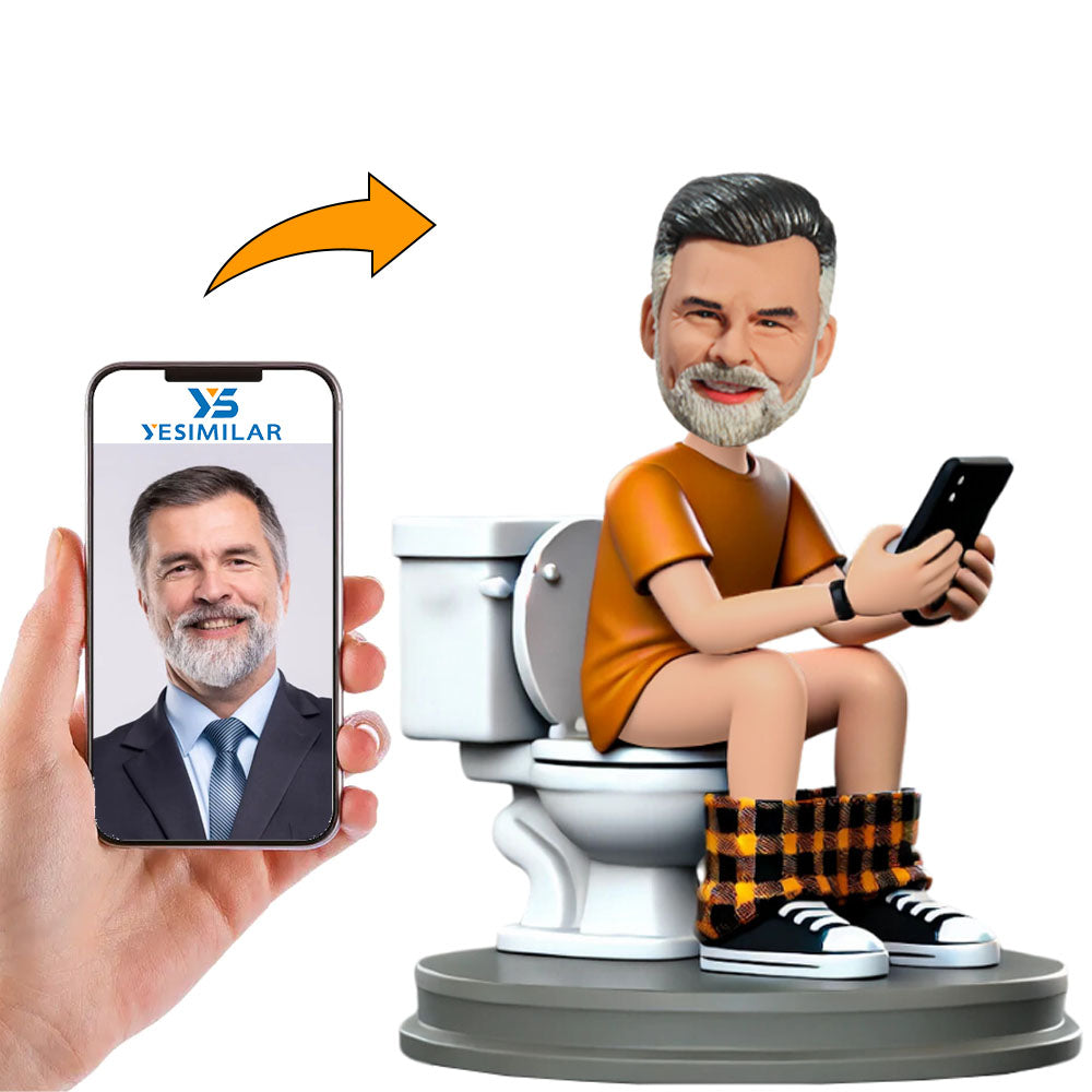 Man Sitting on Toilet Playing Phone Custom Bobbleheads