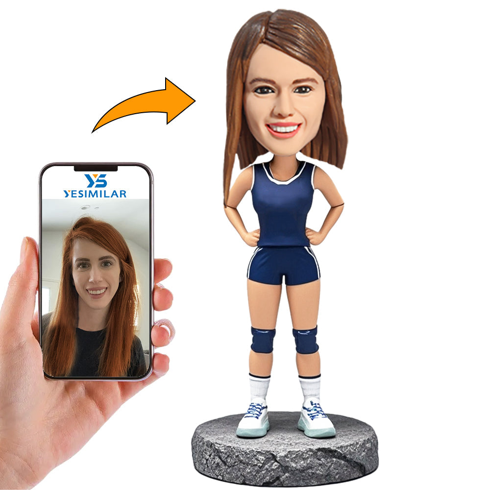 Handcraft Little Kid Football Player in Blue Shirt Custom Bobbleheads