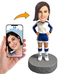 Handcraft White And Blue Suit Female Volleyball Player Custom Bobbleheads