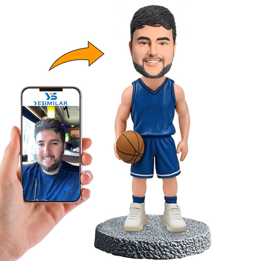 Handcraft Basketball Player Wearing Blue Basketball Uniform Custom Bobbleheads