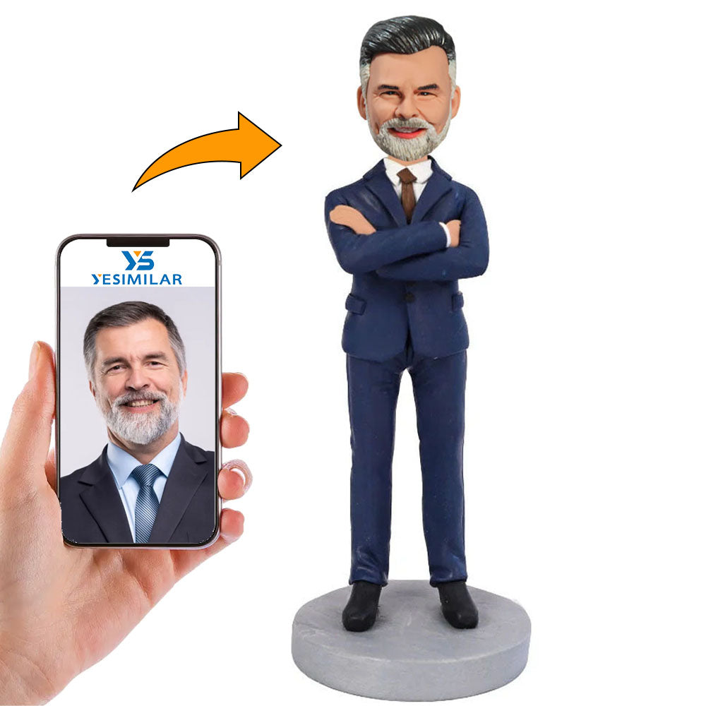 Business Man Blue Suit Custom Bobbleheads