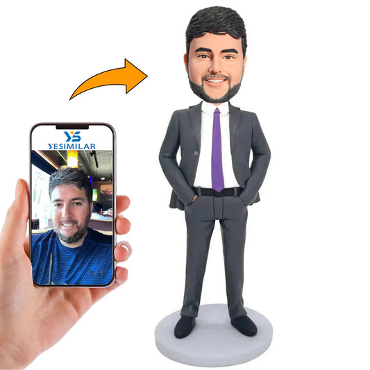 Grey Suit Business Man Custom Bobbleheads Personalised Gifts