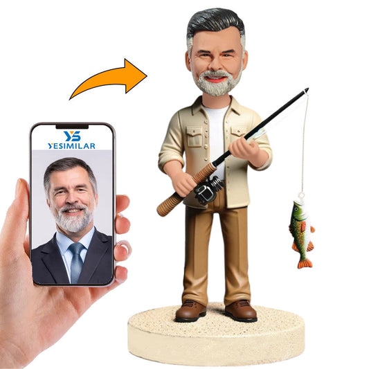 Man Fishing with Fish Rod Custom Bobbleheads